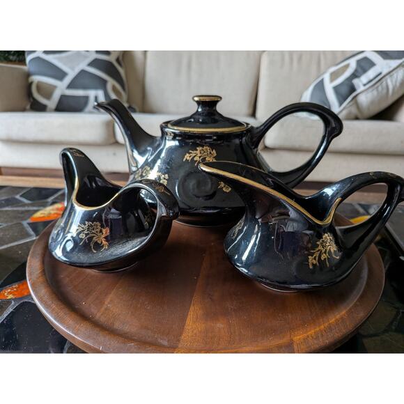 Pearl Other - Pearl China Teapot Sugar Bowl Creamer black 22kt gold Vintage USA